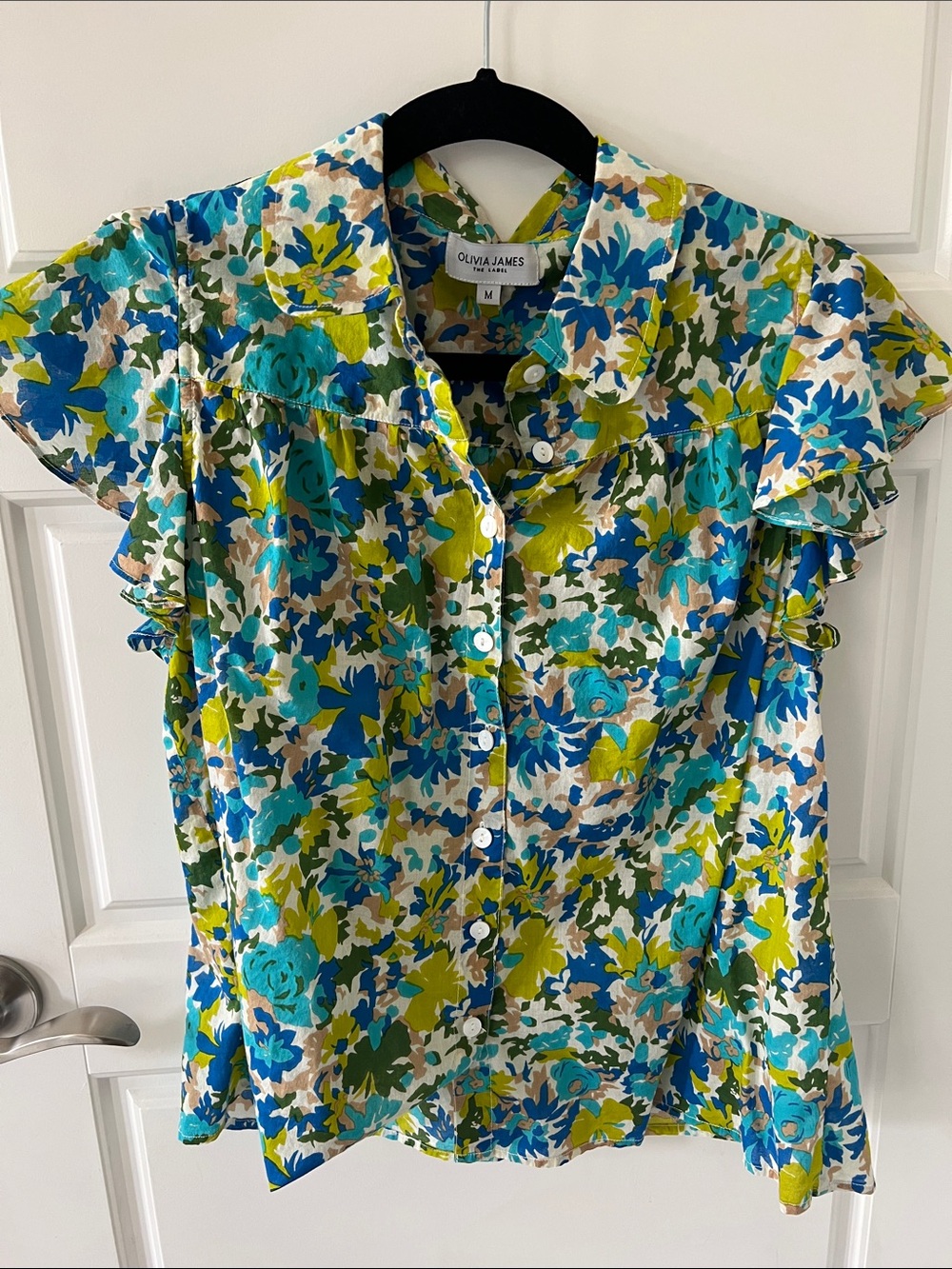 Olivia James Floral Button-Front Blouse - Turquoise & Green
